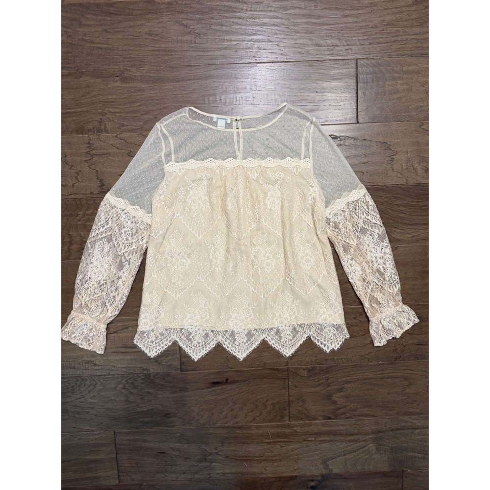 Sundance Lace Blouse Womens M Cream Rayon Floral Sheer Romantic Boho Top - Picture 3 of 6
